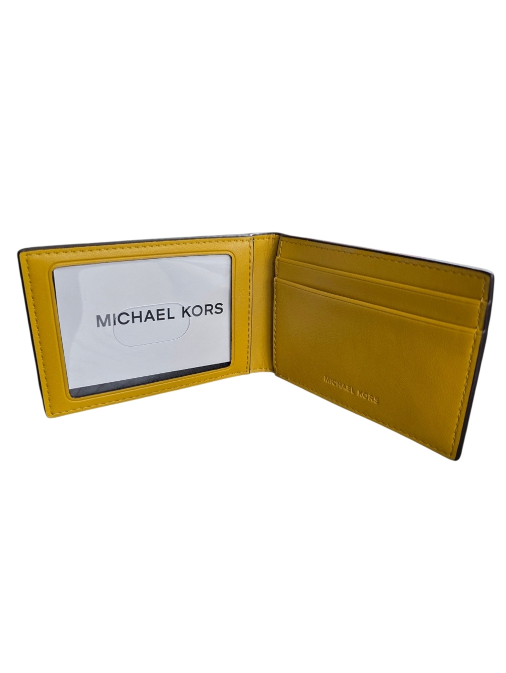 Michael Kors Men's Honey-Yellow Leather Bi-Fold Card Wallet - Picture 3 of 4
